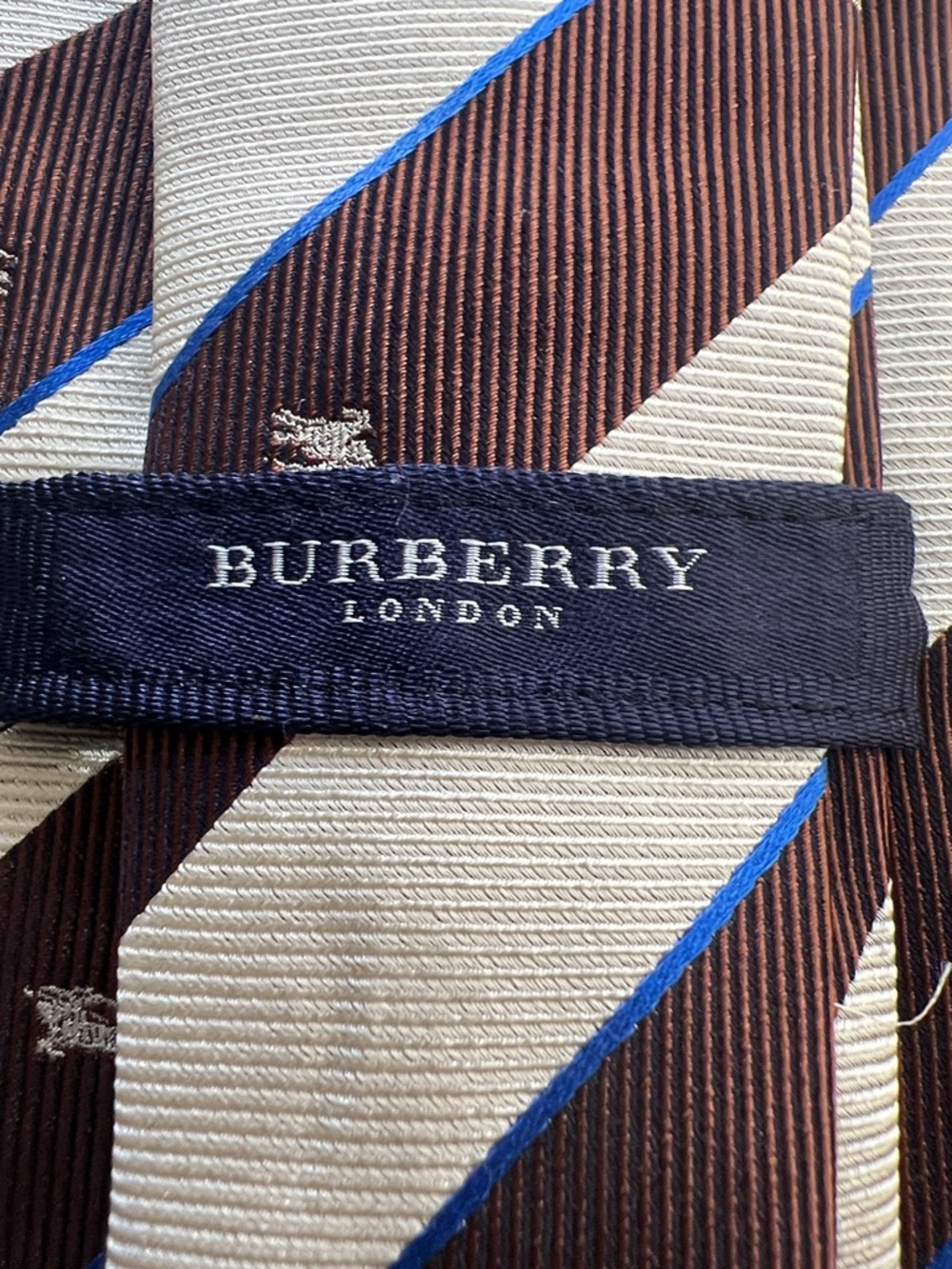Vintage Burberry Brown, Ivory and Blue Striped Classic Silk Tie Made in Italy - Picture 4 of 17